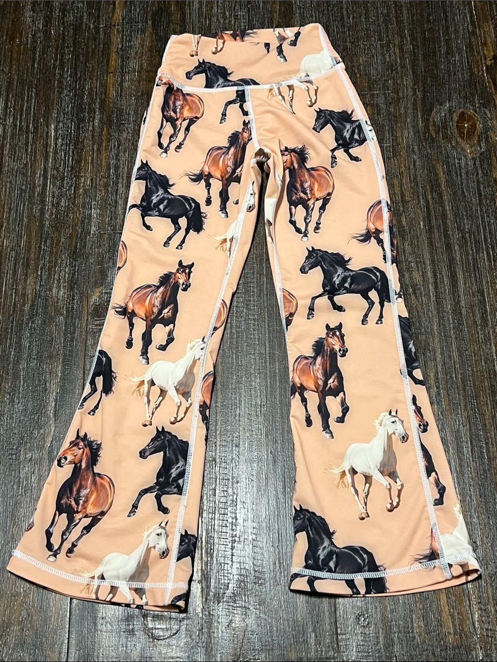 Kids Peach Horse Print Flared Leggings